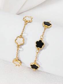 2 pièces/set Bracelet classique mode noir, blanc, trèfle, set