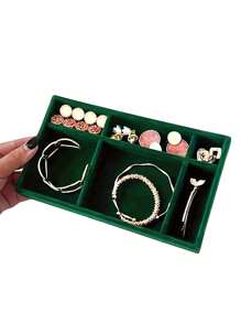 1/5 Green Velvet Jewelry Display Tray, Stackable Jewelry Storage Tray, Jewelry Organizer Tray, Drawer Jewelry Display Cabinet, Earrings, Necklaces, Bracelets, Rings, In Various Sizes For Women Storage Organizer Travel Essentials Back To School Dormitory Storage