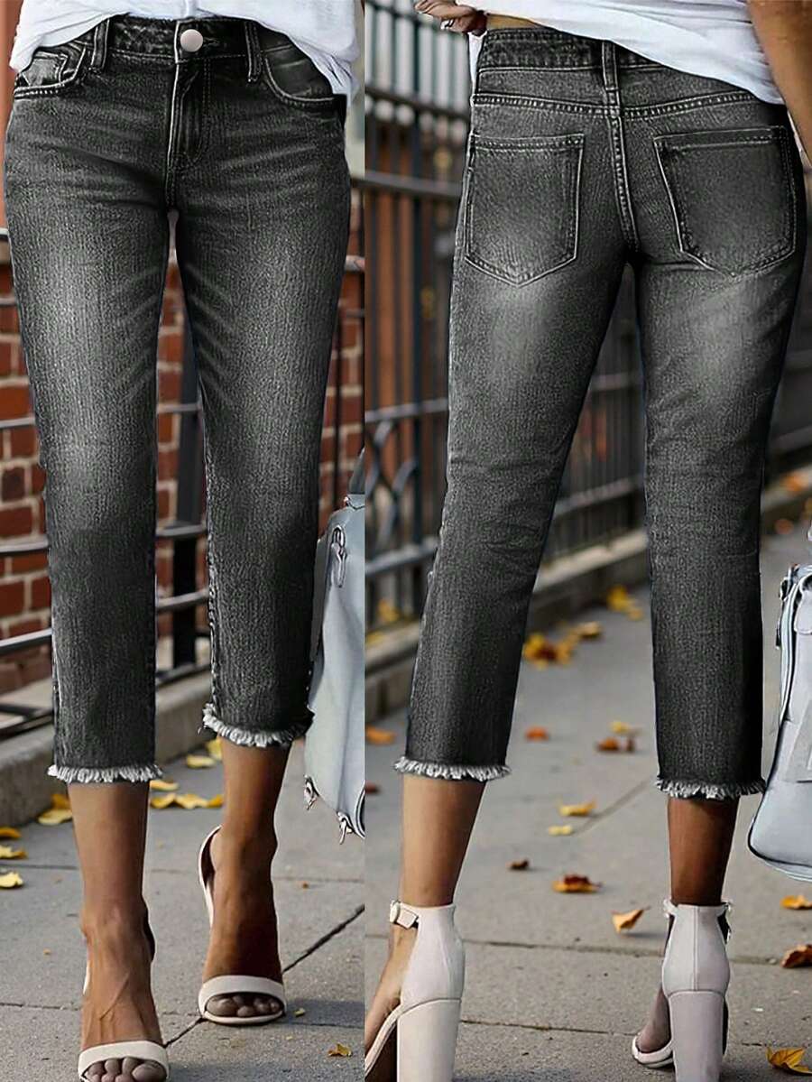 European & American Casual Everyday Simple Commute Versatile All-Match Women's Denim Shorts For Summer Spring - Dark Grey - View 1