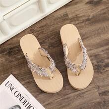 Zapatillas de estilo nacional zapatillas de mujer nuevas chanclas en verano usan zapatillas de playa con suelas gruesas y zapatos de playa. - Albaricoque - Ver 4