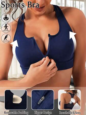Zipper Sports Bra Women Yoga Racerback Sexy Wireless Bralette Shockproof Soft Cups Removable Padding Training Bras Gym Active Wear Backless Mesh Tops Breathable Underwear Compression Shirt Exercise Tank Top Stretchy Lingerie Comfy Fabric Athletic Were Suitable For Running