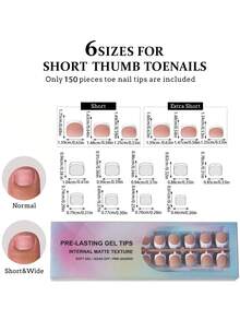 150片装脚趾甲贴纸 - 法式短款贴纸，棕色软胶脚趾甲贴纸，可重复使用的按压式脚趾甲贴纸，女士美甲用品 - 棕色 - 查看 5
