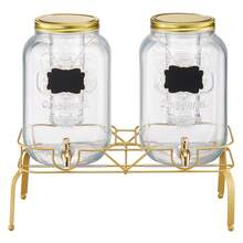 Beverage Dispenser, 2 Pack 2 Gallon Drink Dispensers For Parties, Glass Juice Dispenser With Metal Stand, Stainless Steel Spigot, Infuser, Iced Tea Lemonade Juice Water Dispensers For Parties - Glass 2x 2 Gal - 查看 8