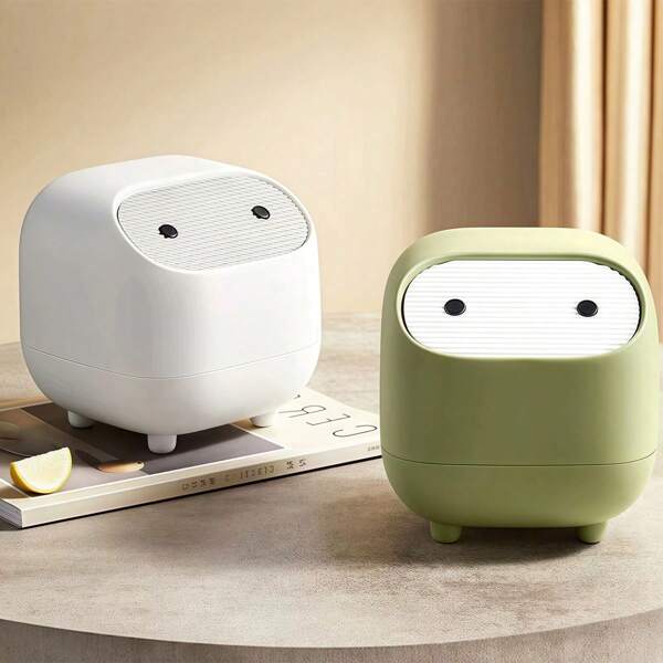 1PC Mini Covered Trash Can, Cute Desktop Trash Can, Small Trash Can, Office Plastic Trash Can For Bathroom Vanity, Desktop, Office Or Coffee Table