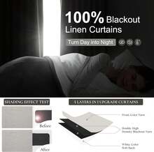 Grey Beige Thick Linen Blackout Curtains 90 Inches Long For Bedroom/Dining Room 2 Panels Set, Pleated Curtain With Pin Hooks Neutral Melange Energy Efficient Drapes With White Backing (50"Wx90"L) - 棕色 - 查看 2