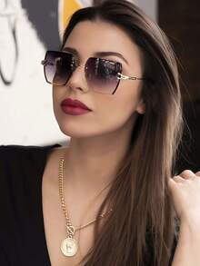 1 pièce/2 pièces/3 pièces Lunettes de mode carrées sans cadre au style audacieux, polyvalentes pour le style de rue, convenant pour le port quotidien, le défilé, l'extérieur, les voyages, le cyclisme, la conduite, les fêtes. Forme carrée. - Ombré - Voir 12