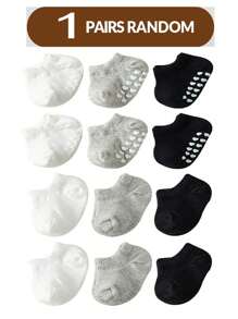 3pcs/6pcs/12pcs Baby Non-Slip Floor Socks, Black White Gray Polka Dot Pattern Boat Socks, Suitable For Daily Wear, 0-4 Years Old