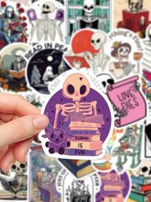 50pcs Skull Reading Stickers, Personalized And Creative, Suitable For DIY Cell Phone Cases, Guitars, Laptops, Mugs, Luggage, Skateboards, Waterproof Decoration Stickers School Supplies, Back To School