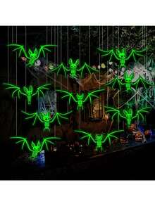 10/5 件万圣节蝙蝠挂饰，夜光蝙蝠饰品，万圣节恐怖派对花环装饰，需要先吸收光线，然后暴露在光线或阳光下，适用于万圣节派对装饰、家居装饰 - 彩色 - 查看 6