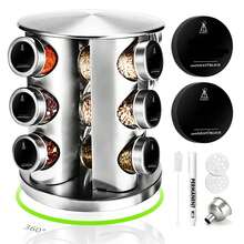SAEIV 360° Rotating Vertical Spice Rack | Rotating Spice Rack | 12 Spice Jars Of 100 Ml Each | 3-Tier Rotating Spice Rack | German Spice Labels | Kitchen Rack | Spice Storage Rack - 12-seat Round Turntable - View 2