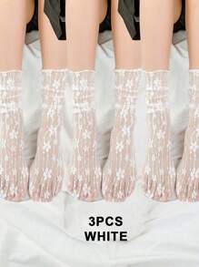 1/2/3 Pairs White Lace Socks For Women, Suitable For Mary Jane Shoes, Mid-Calf Socks With Mesh Lace Trim, Summer Knee-High Socks, Thin For Summer, Ladies Socks, Cute Socks, Girls Socks, Suitable For Spring, Autumn And Winter, Mesh Breathable Details, Moisture-Wicking, Soft And Smooth, Suitable For Various Occasions Like Festivals, Sports, Casual, Business, Can Be Worn Year-Round