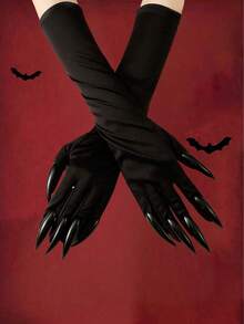 4 Peças Luvas de Bruxa Pretas de Unhas Longas para Fantasia de Halloween, Acessórios de Cosplay, Decoração Doméstica, Decoração de Halloween, Decoração de Outono, Decoração de Quarto, Decoração de Outono