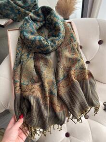 1件套羊绒红色披肩，双色佩斯利提花围巾，沙滩罩衫，羊绒质感，柔软丝滑，双面可用，流苏设计，适合日常、晚宴、旅行、办公、婚礼等场合，亦可作为礼物。 - 彩色 - 查看 7