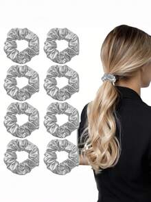 2pcs/6pcs/12pcs/16pcs/20pcs/30pcs Disco Ball Metal Hair Scrunchies, Shiny Silver Elastic Hair Ties, Ponytail Holder, Suitable For Women & Girls Retro Disco Theme Party Favor Gift, Scrunchy Hair Ties, Hair Bobbles ,Head Piece Hair Accessories Head Accessories Elastic Band - Silver - View 7