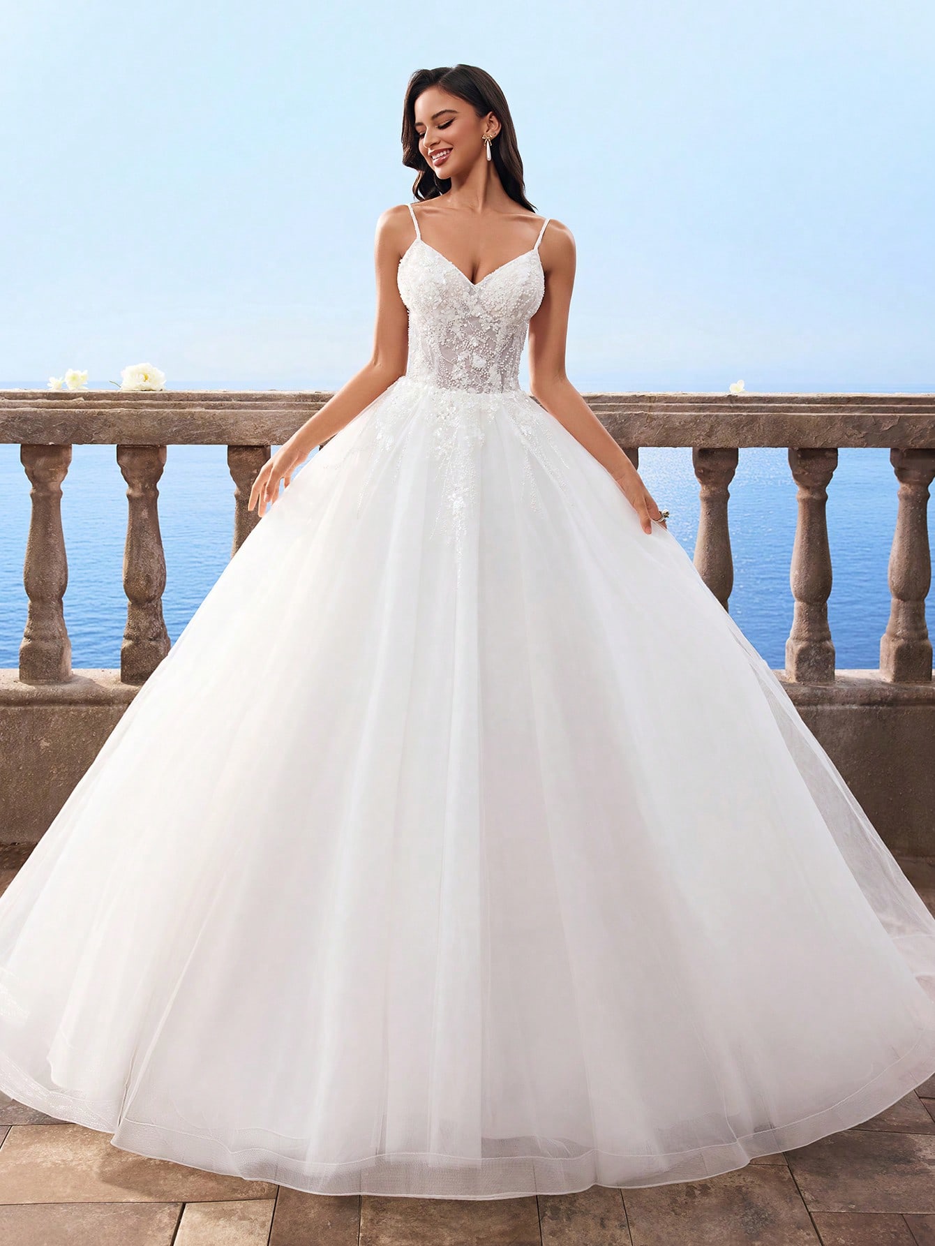 Elasola فستان زفاف للعروس من الشبك النبيل مطرز بخي...