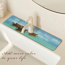 Faucet Mat, Mother-Of-Pearl & Ocean Design Faucet Splash Guard, Adds Texture To Space, Bathroom Faucet Anti-Splash Mat, Anti-Moisture Anti-Slip Faucet Mat, Kitchen Countertop Accessory, Kitchen & Dining Table Accessory, Sink Drainage Mat, Anti-Moisture Absorbent Mat, Absorbent Drainage Mat For Dishes, Multi-Function Absorbent Anti-Slip Mat