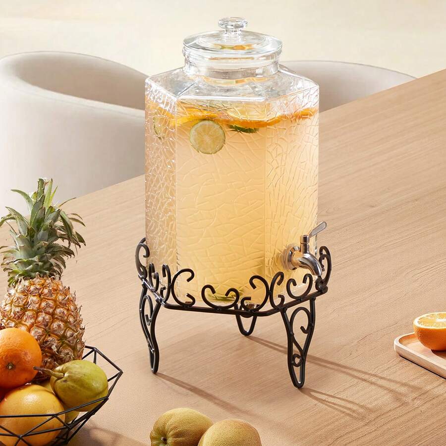 Beverage Dispenser, 2.5 Gallon Drink Dispensers For Parties, Glass Juice Dispenser With Metal Stand, Stainless Steel Spigot, Iced Tea Lemonade Juice Water Dispensers For Parties - Glass 2.5 Gal - 查看 1