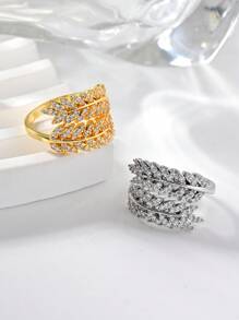 1pc Luxury Cubic Zirconia Leaf Shape Women's Ring,Copper Gold Plated Open End Adjustable Ring,Summer Beach Vacation Fashion Accessories,Elegant Women's Jewelry For Everyday,Holiday,Party,Vacation,Wedding,Valentine's Day Gift.