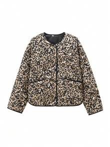 Jaket Musim Dingin Wanita SHIBASHAN Vintage Ringan Motif Leopard Berlapis dengan Kantong, Lengan Panjang, Leher Bulat - Macan Tutul - View 6