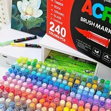 GuangNa 12支/套黑白丙烯颜料马克笔，共240色。水性涂鸦笔，适用于黑色卡纸、木材、画布、石头、岩石绘画、玻璃和陶瓷表面。是DIY工艺品、艺术项目和文具的理想之选。 - 彩色 - 查看 10