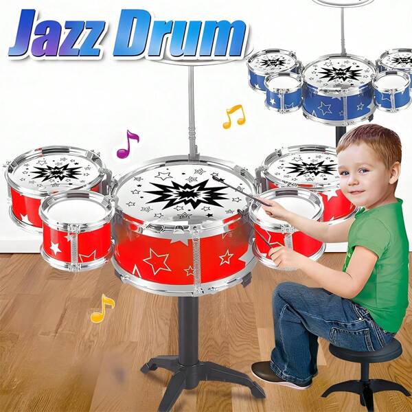 1 Set Children's Drum Set, Musical Instrument Prop For Boys And Girls, Realistic Drum Kit For Practice With Stool, Suitable For Preschool Music Classes/Children's Day Activities