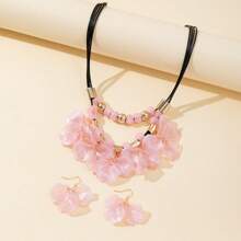 1 Set Bohemian Style Fashion Shell Pearl Necklace & Earrings Set, Delicate And Suitable For Women's Daily Outfit