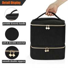 灯芯绒指甲油收纳盒和美甲灯盒，美甲套装收纳盒可容纳 30 瓶（15 毫升 - 0.5 液体盎司），指甲油便携盒带有美甲工具收纳区