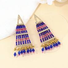 1 Pair Of Zinc Alloy Plated With 18k Gold Colored Rice Beads, Triangular Shaped Earrings, Faux Pearl Sticky Water Diamond Bohemian Style Women's Earrings, Daily Summer Beach Vacation Earrings