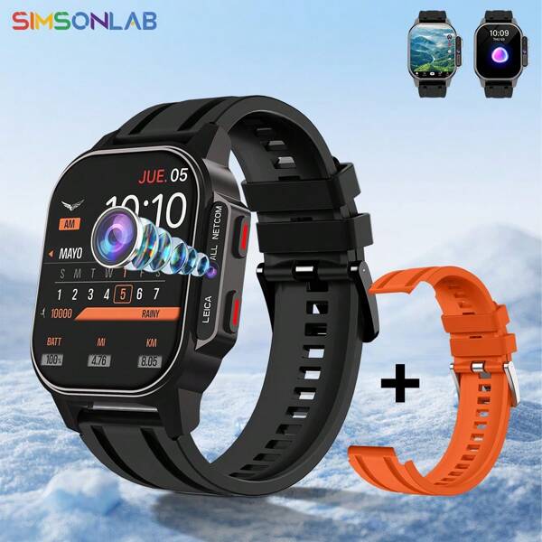 SIMSONLAB 2025 900mAh Long Battery Life 4G & WIFI Smartwatch For Android, Only Support Nano SIM Card, 2.13 Inch Sporty Smart Watch With AMOLED Full Touch Screen, Support Wireless Calling/AI Voice Assistance/Camera Control/Music Control, Fitness Tracker With NFC Function & 100+ Sport Modes, Brush Video, For Men & Women