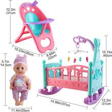 12"Baby Doll Role Play Set With Miniature Baby Crib High Chair - Blanco - Ver 7