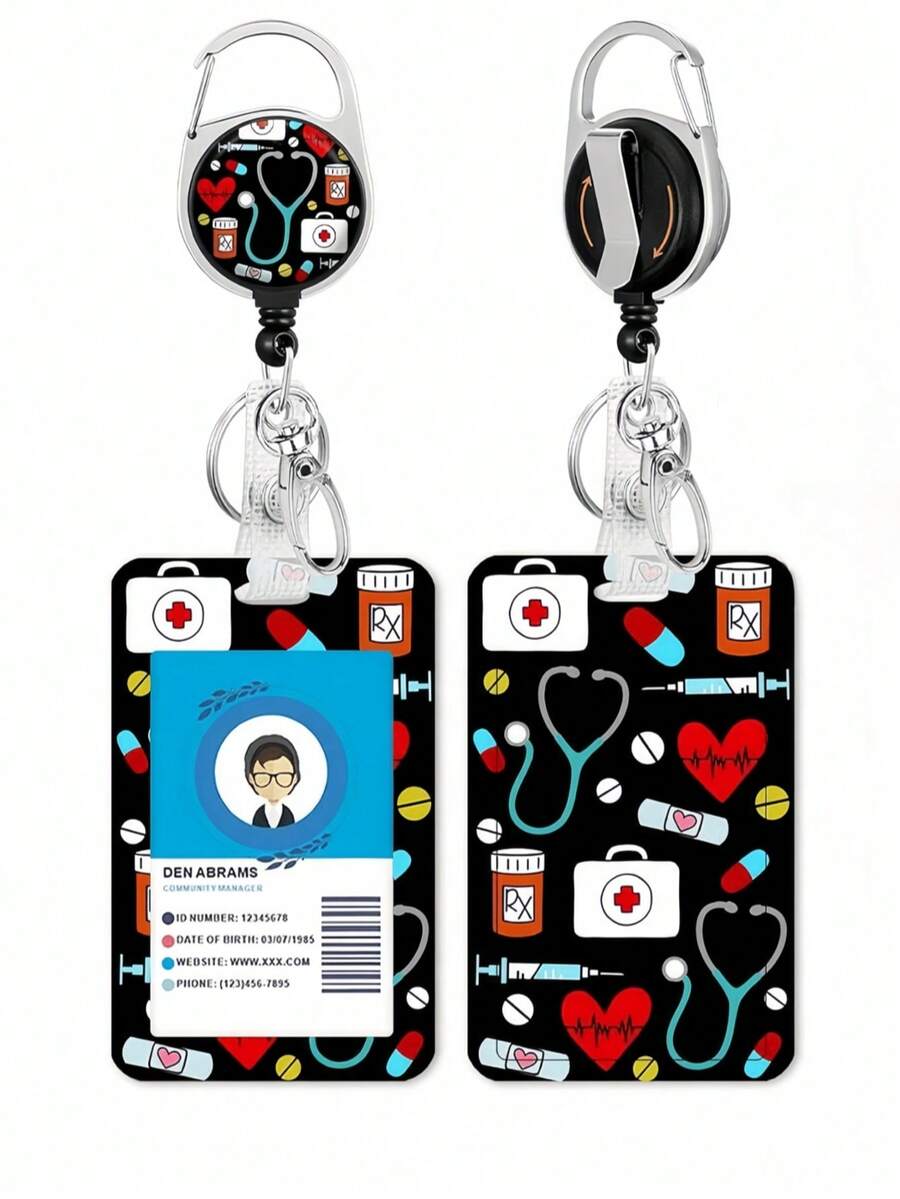 Portaidentificador, carrete retráctil para etiqueta de identificación, clip giratorio lindo y divertido para insignia de enfermera, ajustable, regalo para maestros, enfermeras, oficina, útiles escolares, vuelta al cole - Multicolor - Ver 1