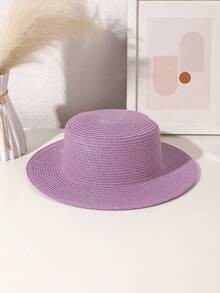 1pc Women's Solid Color Flat Top Small Brim Sun Hat, Simple & Versatile Straw Hat Suitable For Beach Vacation Photoshoots - Solid Color - View 23