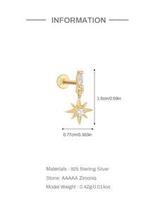 1pc Gold Tiny Star Dangle Internally Threaded Labret | 925 Sterling Silver Hypoallergenic Stud Earrings | Cartilage Helix Studflat | Back Labret Stud | For Women And Men Daily Wear(Sold As A Single Piece) - Multicolor - View 5