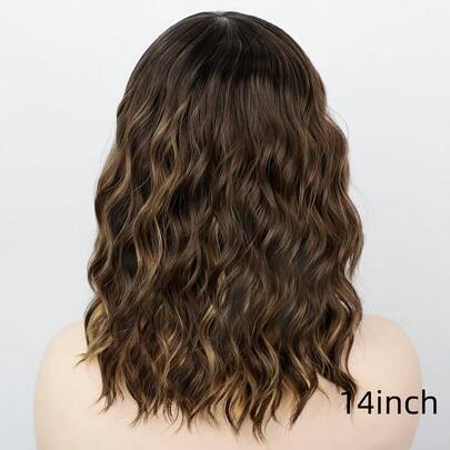 Brown Ombre Short Bob Small To Medium Curls With Bangs 14-Inch Heat-Resistant Synthetic Hair For Party,Daily,Music Festival,Gatherings And Ceremonies