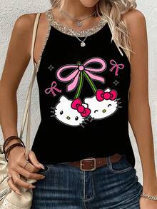 Sanrio Hello Kitty Love Print Women's Casual Printed Summer Tank Top
