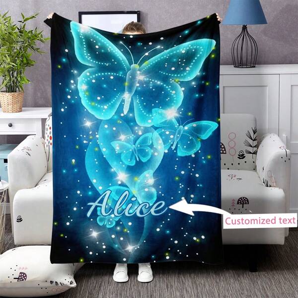 1 cobertor personalizado de flanela macia com estampa de borboleta, estampa digital altamente detalhada, ideal para quarto, sala de estar, sofá, escritório, viagens, presente
