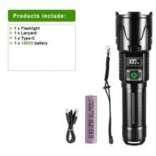 25-Jahre-Neu Outdoor 1000M Ultra-Helle Weitreichende LED Taschenlampe mit visuell digitaler elektrischer Anzeige, 30 W Hochleistungs-Docht mit langanhaltend Akku, Suchscheinwerfer mit Teleskopfunktion, 3-stufige Helligkeitsregelung für Camping, Wandern, Abenteuer und Erste-Hilfe-Beleuchtung