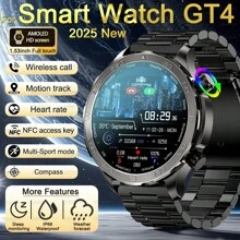 GUHUAVMI 2025 New Men's Outdoor Rugged Smart Watch GT4 Pro, 1.53'' HD Screen, Bluetooth Call, NFC Access Control, Fitness Tracker With Pedometer, Heart Rate Sleep Monitoring Smart Watch Compatible With Android IOS