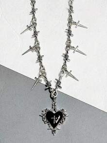 Goth Subculture -Inspired Heart Sword & Thorn Pendant Necklace, Retro Harajuku Hip-Hop Street Style