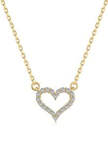 Heart Zirconia Necklace For Women, Gold-Plated CZ Bricks Dainty Necklace, Double Layered Heart-Shaped Zirconia Necklace, Layered CZ Beaded Jewelry Gifts For Girls