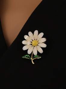 Broche en alliage de fleur de marguerite blanche mignonne, accessoire pour veste