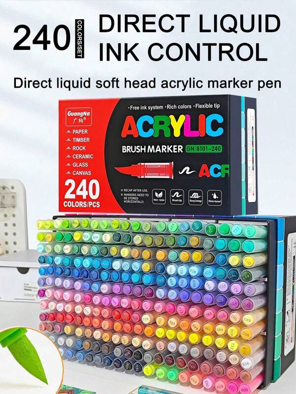 240/168/120/72/60/48/36/24/12 Colori Pennarelli Acrilici Liquidi Diretti, Adatti per Studenti, Uso Professionale per Disegno e Arte, Punta Morbida, Impilabili, per Graffiti, Libri da Colorare, Dipingere Vetro, Pietra, Corpo Impermeabile, Regalo di Natale, Regali per il Ritorno a Scuola
