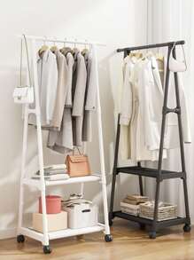 1 件多功能金属衣架，可调节杆，双层存储设计，防滑轨道，带锁定轮，家用展示架 - 彩色 - 查看 13