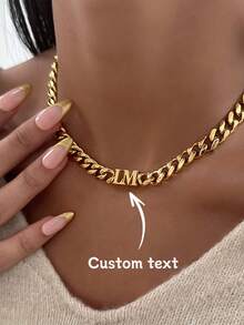 1PC Cuban Necklace With Personalized English Name, 3.0 Thickness Letters, Ladies Jewelry Gift, Family Holiday Christmas Gift, Unisex - Multicolor - View 1