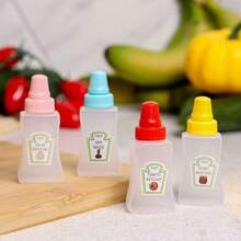 4pcs Mini Condiment Bottles, Salad Sauce Ketchup Refillable Plastic Squeeze Seasoning Bottles