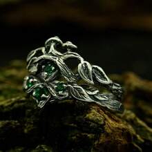 1 套复古情侣哥特式订婚戒指，古董银质分支戒指，男女通用巫师戒指，深色几何指环 - 彩色 - 查看 132