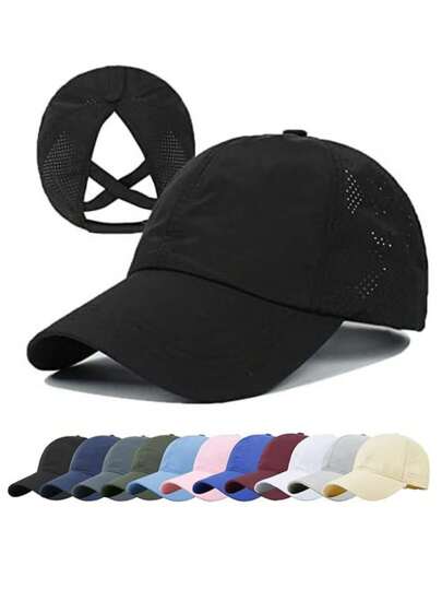 Set de 2 gorras de béisbol con diseño de correa cruzada, ajustables, para mujer, de secado rápido y transpirables, adecuadas para deportes, fitness, correr, senderismo, golf, pesca