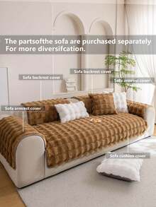 1pc Faux Fur Thickened Sofa Cover, Simple Style Pet Friendly Anti-Dirty Anti-Scratch, Non-Slip Back, Machine Washable, Soft & Comfortable, Suitable For 1/2/3/4 Seater Sofa, Armrest & Backrest Cover, Sofa Protection - Khaki - View 9