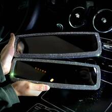 Espejo retrovisor plano ovalado para automóvil, accesorio de espejo retrovisor interior anti-niebla y anti-reflejo con decoración de diamantes, se ajusta a la mayoría de los vehículos