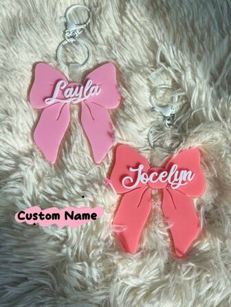 Bow Girls Backpack Name Tag, Name Charm, Backpack Tags, Girls Keychain, Bag Tag, Name Tag For Girls, Gift For Girls, Matching, School Supplies, Back To School, School Gift, For Office, For School, For Classroom, For Colleague, For Dorm Rooms, Junior High School Students, Middle School Students, Sophomore, Underclassmen, Personalized, Unique, Customized, Ideal Gifts For Him, Ideal Gifts For Her, Her, Boyfriend, Girlfriend, Family, Friends